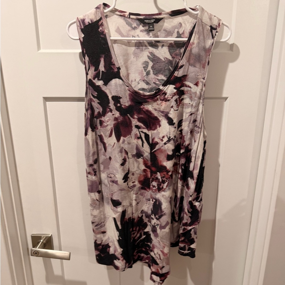 Simply Vera Vera Wang Floral Scoop Neck Top - Plum, Gray & Cream